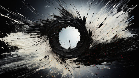 Black and White Oil Paint fat Strokes in The Shape of a Circle Ring Grungy Liquid Splatter on Background AI Generativeの素材