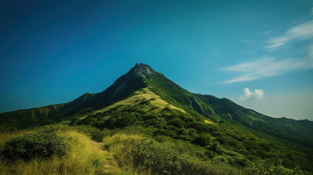Foggy Green Mountains Under Cloudy Blue Sky During Daytimeの素材