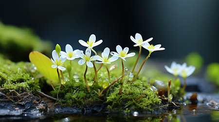 A Bunch of White Flowers That Are Growing in the Grass With A Selective Focusの素材