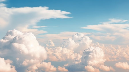 Background with White Fluffy Clouds on Bright Blue Skyの素材