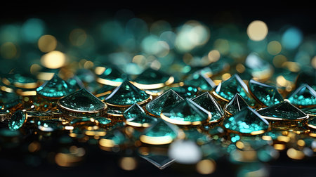 Defocused Green Color Gem in Sparkles Glitter BackdropImageの素材