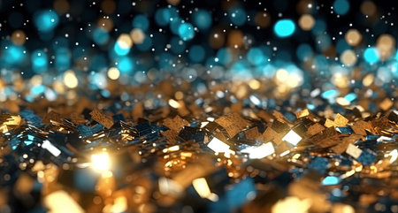 Beautiful Gold and Cyan Glitter Lights Defocused Background Imageの素材
