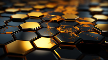 Digital Geometric Technology Black and Gold Hexagon Background Imageの素材