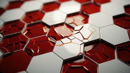 Digital Geometric Technology Red and White Hexagon Background Imageの素材