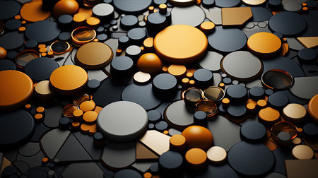 Grey and Yellow Random 3d Wooden Round Circles Wall Pattern Background Imageの素材