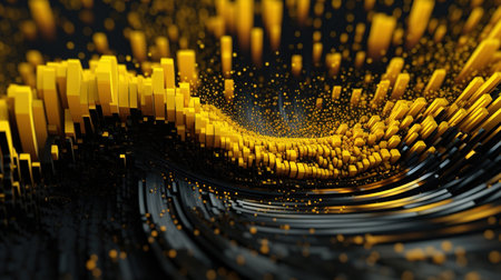 Advanced Motion Digital Yellow and Black Matrix Cyber Environment Blocks Wavy Pattern Background Imageの素材