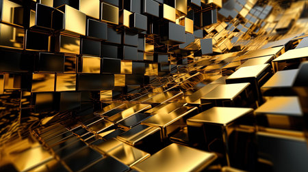 Advanced Motion Digital Gold and Black Matrix Cyber Environment Blocks Pattern Background Imageの素材