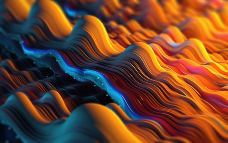 Oil Painting of Yellow and Pinl  3d Wavy and Curve Abstract Digital Background Imageの素材
