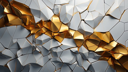 Abstract Art White and Gold Cracked Triangle Minimalistic Texture Background Imageの素材