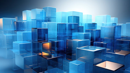 Virtual Blue 3D Cubes Digital Technology Background Imageの素材