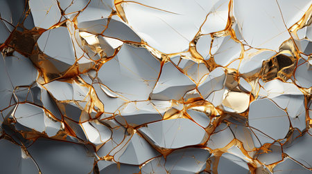 Abstract Art White and Gold Cracked Triangle Minimalistic Texture Background Imageの素材