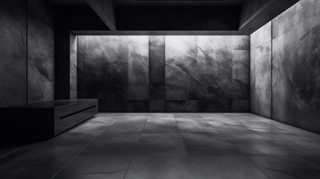 Dark Black and Gray Abstract Cement Wall and Interior Textured Studio Room for Product Display Wall background Imageの素材