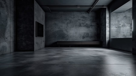 Dark Black and Gray Abstract Cement Wall and Interior Textured Studio Room for Product Display Wall background Imageの素材
