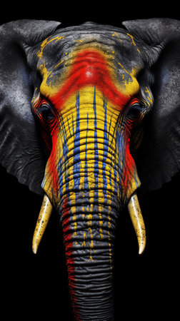 Elephant Head Selective Focus Colorful Watercolor Oil Painting Abstract Background Imageの素材