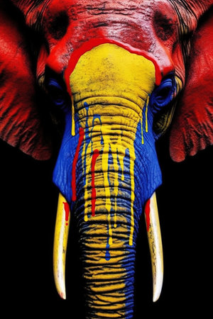 Elephant Head Selective Focus Colorful Watercolor Oil Painting Abstract Background Imageの素材
