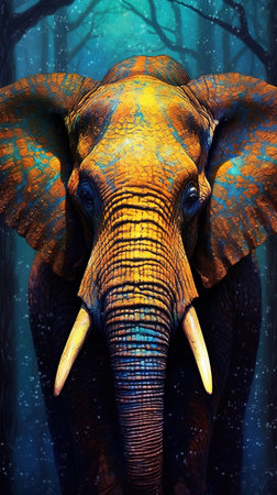 Elephant Head Selective Focus Colorful Watercolor Oil Painting Abstract Background Imageの素材