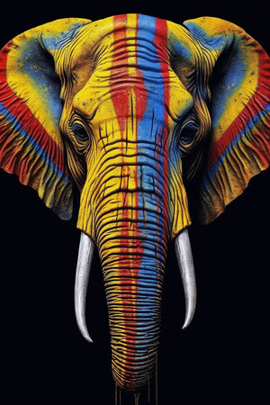 Elephant Head Selective Focus Colorful Watercolor Oil Painting Abstract Background Imageの素材