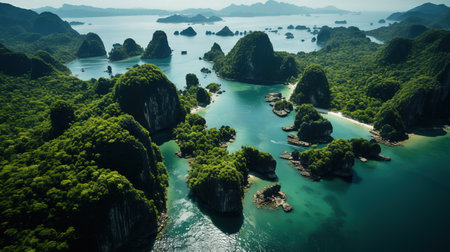 Beautiful Island with Palm Trees Paradise Beach Seascape Background Imageの素材