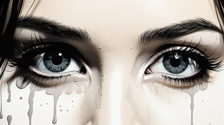 Stencil of Female Eyes Retina Centered Close Up Imageの素材