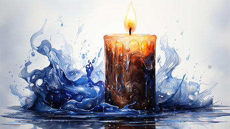Contemporary Art Oil Painting of Antique Candle on Abstract Background Imageの素材