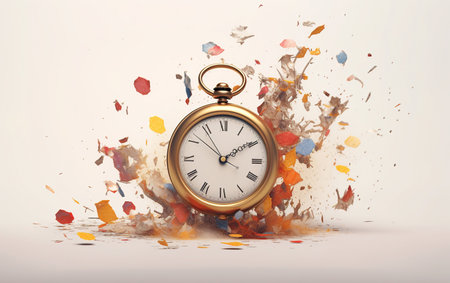 A Beautiful Fantasy Analog Alarm Watch Dial on White Background Selective Focus Imageの素材