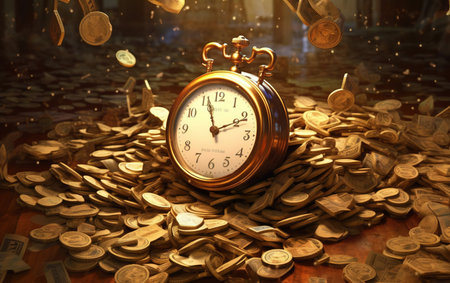Lot's Dollar Notes Falling on The Floor Time Value of Money Background Selective Focus Imageの素材