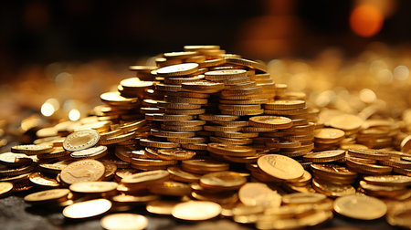 A Pile of Pure Gold Coins The Coins Are Ancient Chinese Gold Coins Focused Foreground Imageの素材