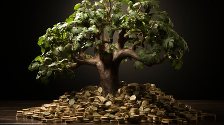 Magical Fantasy Money Tree Concept of Money Investment Focused Foreground Imageの素材