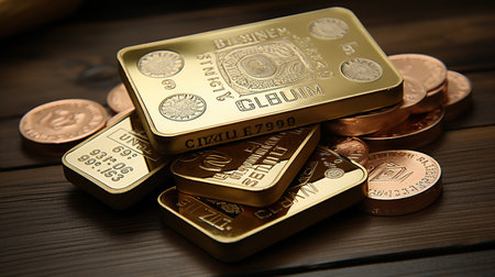 Gold Bars Gilded Shiny Focused Foreground Imageの素材