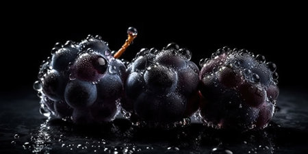Frosted Fresh Grapes Bunches On Dark Background with Copy Space Selective Focus Imageの素材