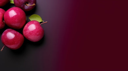 An Minimalist Delicious Plum Fruit On Red Background with Copy Space Selective Focus Imageの素材