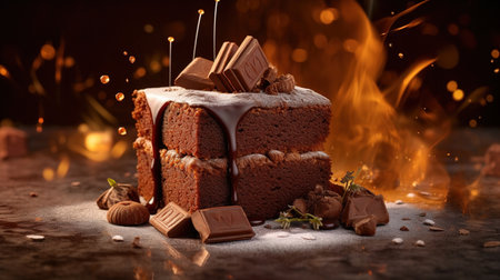 Decorated Chocolate Cake Peace on Dark Themed Background Selective Focus Imageの素材