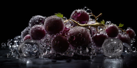 Frosted Fresh Grapes Bunches On Dark Background with Copy Space Selective Focus Imageの素材