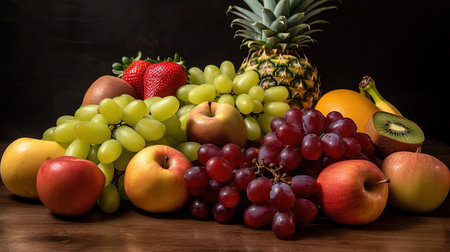 Fresh Ripe Delicious Colorful Assorted Fruits As Background Imageの素材