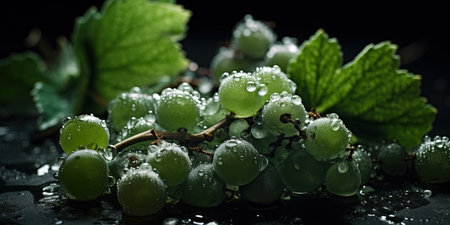 Frozen Group of Delicious Fresh Green Grapes As Defocused Backgroundの素材