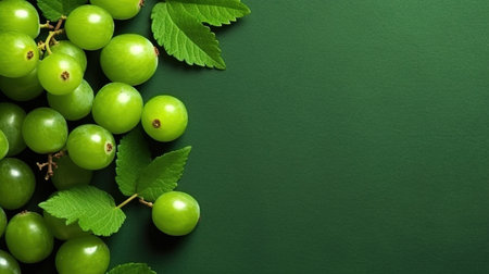 Group of Fresh Green Gooseberry Fruits On Green Background with Copy Space Selective Focus Imageの素材