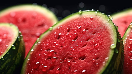 Water Drops on Group of Fresh Green Watermelon As Background Selective Focus Imageの素材
