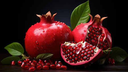 Water Drops on Group of Fresh Pomegranate Fruit As Background Selective Focus Imageの素材