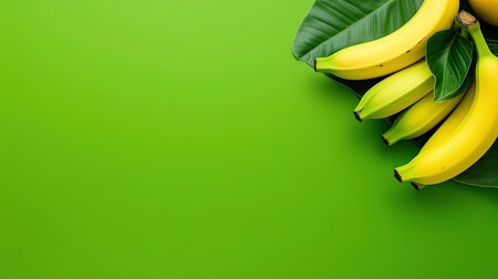 Top View Delicious Group of Yellow and Green Bananas On Green Background with Copy Space Selective Focus  Imageの素材