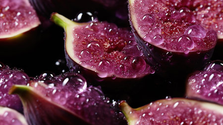 Water Drops on Group of Fresh Fig Fruit As Background Selective Focus Imageの素材