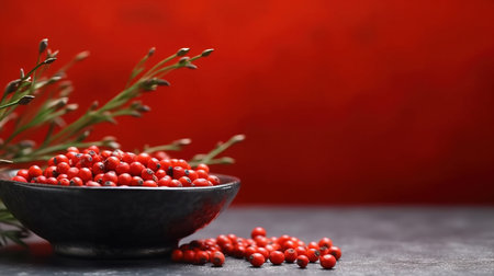 Group of Fresh Green Goji Berries In Bowl On Orange Background with Copy Space Selective Focus Imageの素材