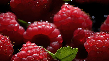 Water Drops on Group of Fresh Raspberries As Background Selective Focus Imageの素材