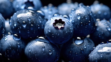 Water Drops on Group of Fresh Blueberries As Background Selective Focus Imageの素材