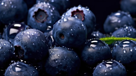 Water Drops on Group of Fresh Blueberries As Background Selective Focus Imageの素材