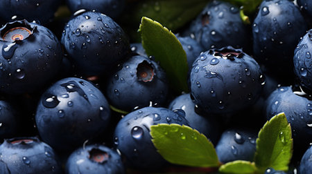 Water Drops on Group of Fresh Blueberries As Background Selective Focus Imageの素材