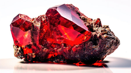 Photo for Mineral Shaped Ruby Brilliant Red Crystal Gemstone White Defocused Background Image - Royalty Free Image