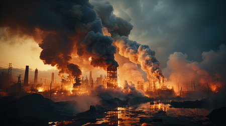 Industrial Factory Pollution Smokestack Exhaust Gases Industry Zone Thick Smoke Closeup 
Defocused Background Imageの素材