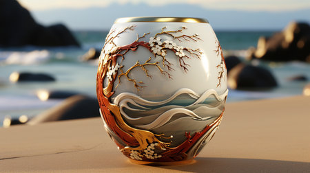 Japanese Pottery of Kintsugi Bowl the Antique Restoration Technique Gold Cracks Selective Focused Background Imageの素材