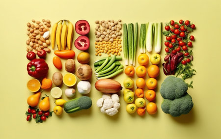 Top View Assortment of Fresh Organic Vegetables With Copy Space Background Defocused Imageの素材