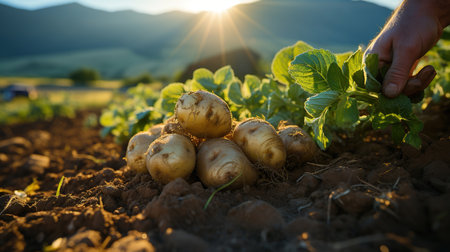 Organic Produce of Potatoes in a Farmer Field on Selective Focus Background Imageの素材